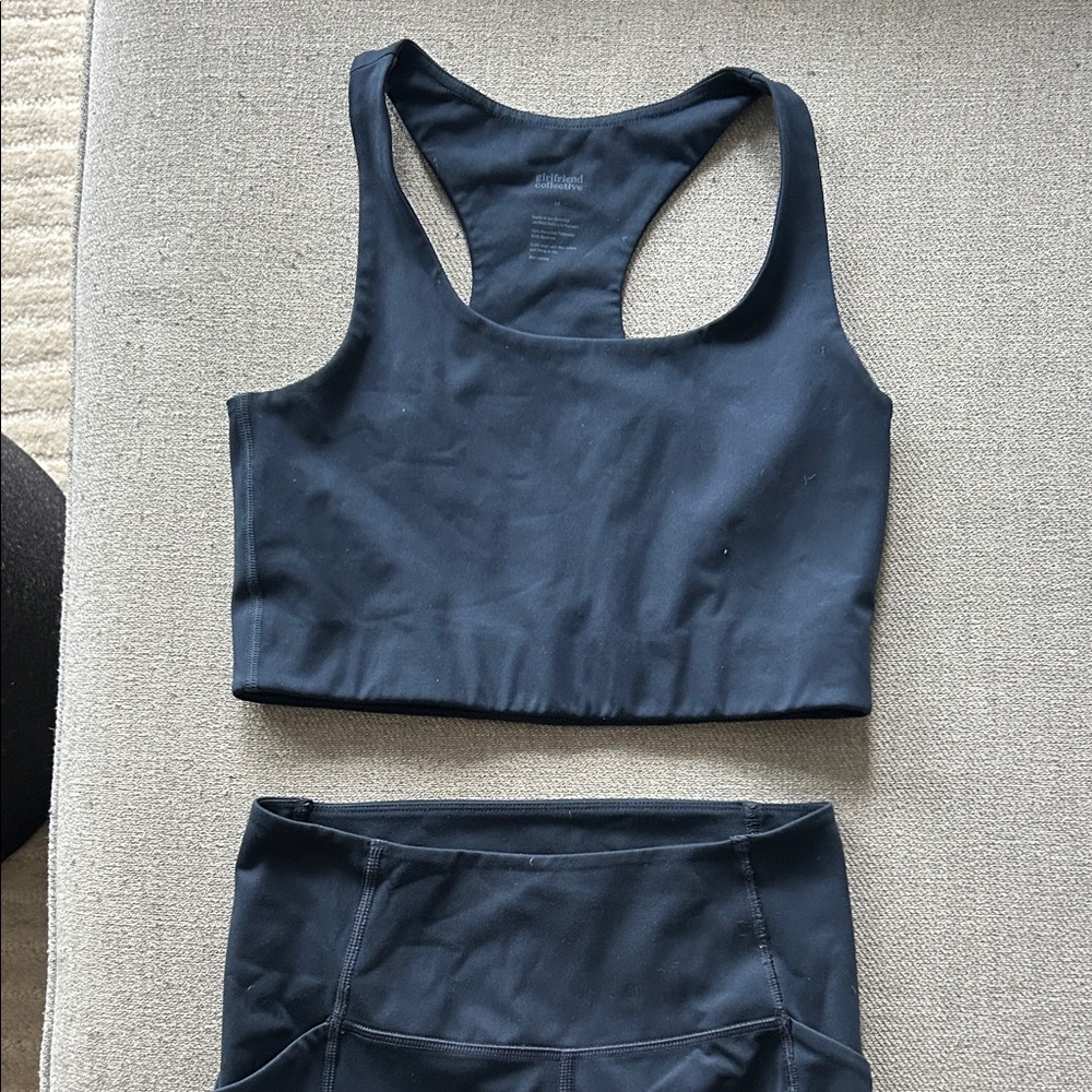 Girlfriend Collective Navy Sports Bra and Leggings Set